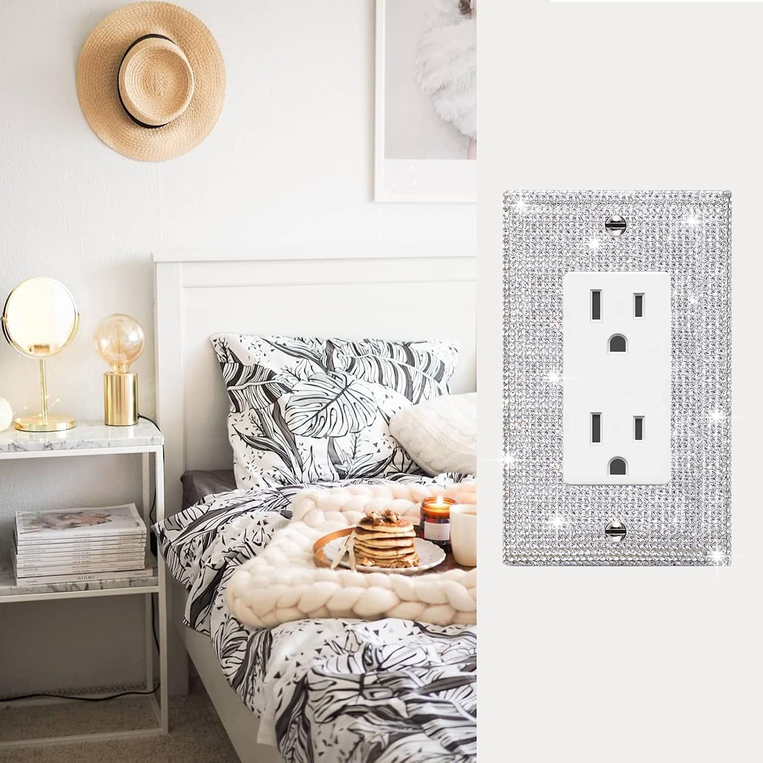10 Pcs Shiny Silver Rhinestones Outlet Covers Wall Plate Single Toggle Decorative Switch Plates And Outlet Covers Rhinestones Light Switch Cover