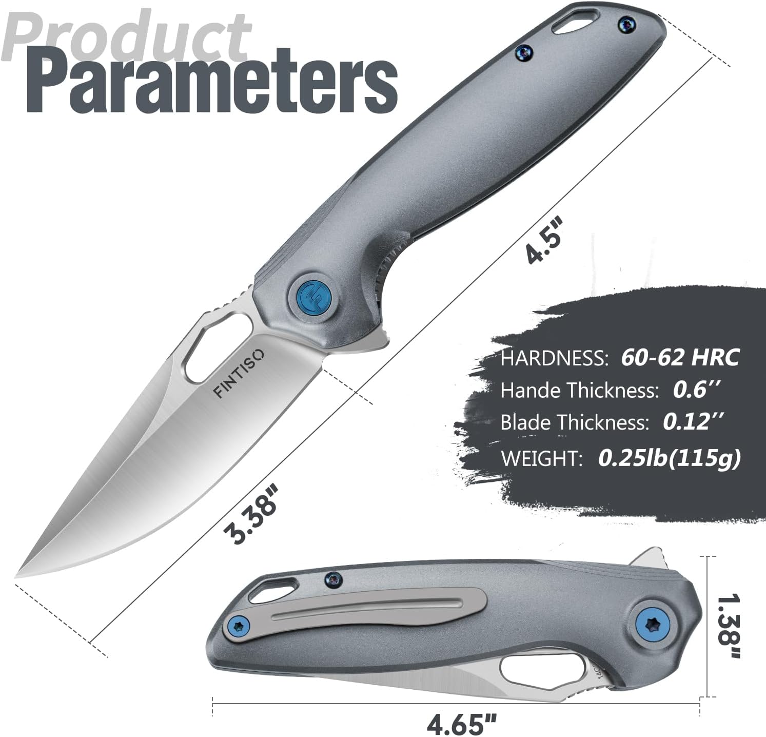 FINTISO Pocket Knife 3.38" Folding Knife Premium 14C28N Blade with 6061 Aluminum Alloy Handle, Camping Survival Hiking Knife, Best Gift for Men Women, Atlas Series