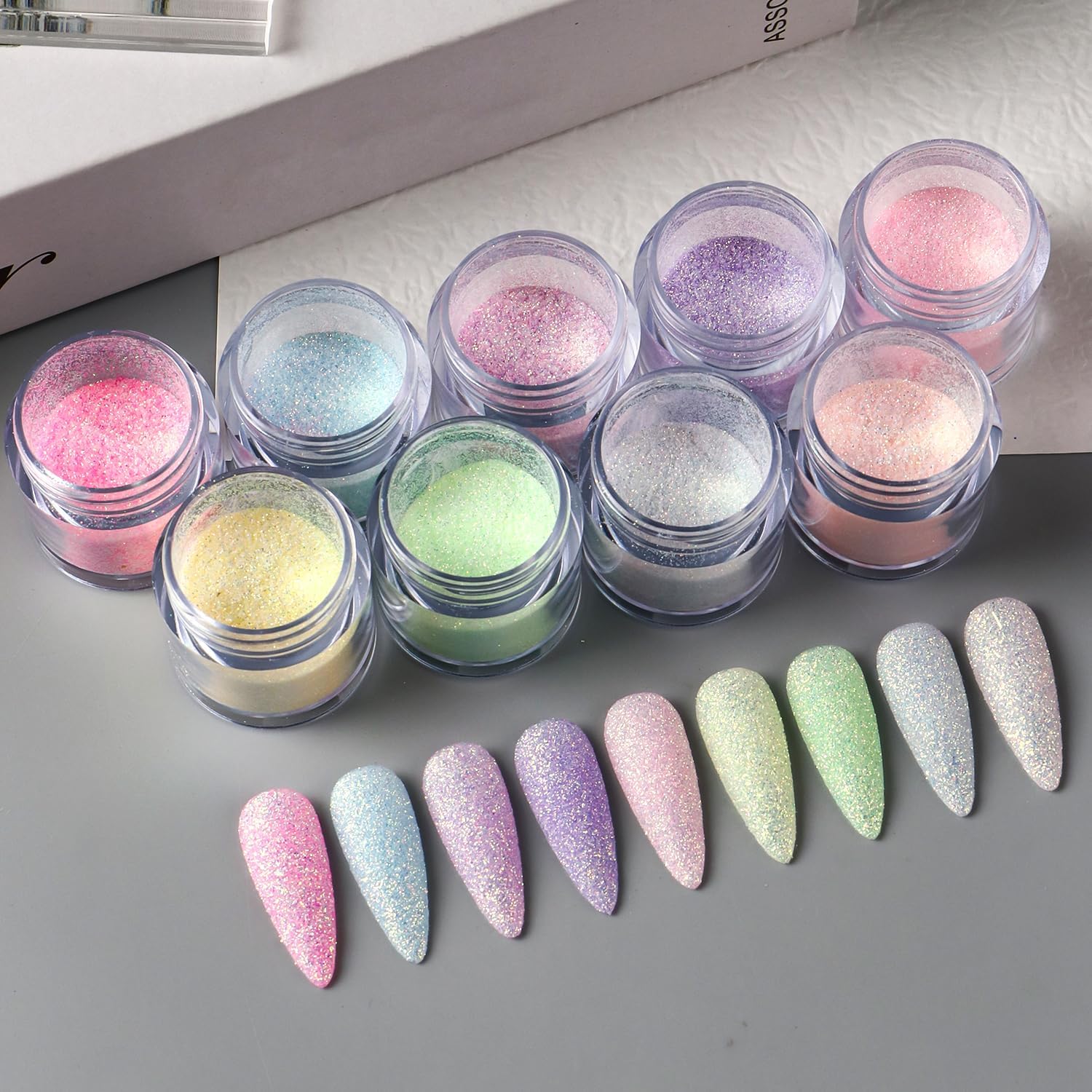 9 Colors Iridescent Nail Powder Sugar Glitter Powder Holographic Shining Candy Coat Effect Nail Dip Pigment Loose Rainbow Glitter for Nails Decorations DIY Art Craft & Resin