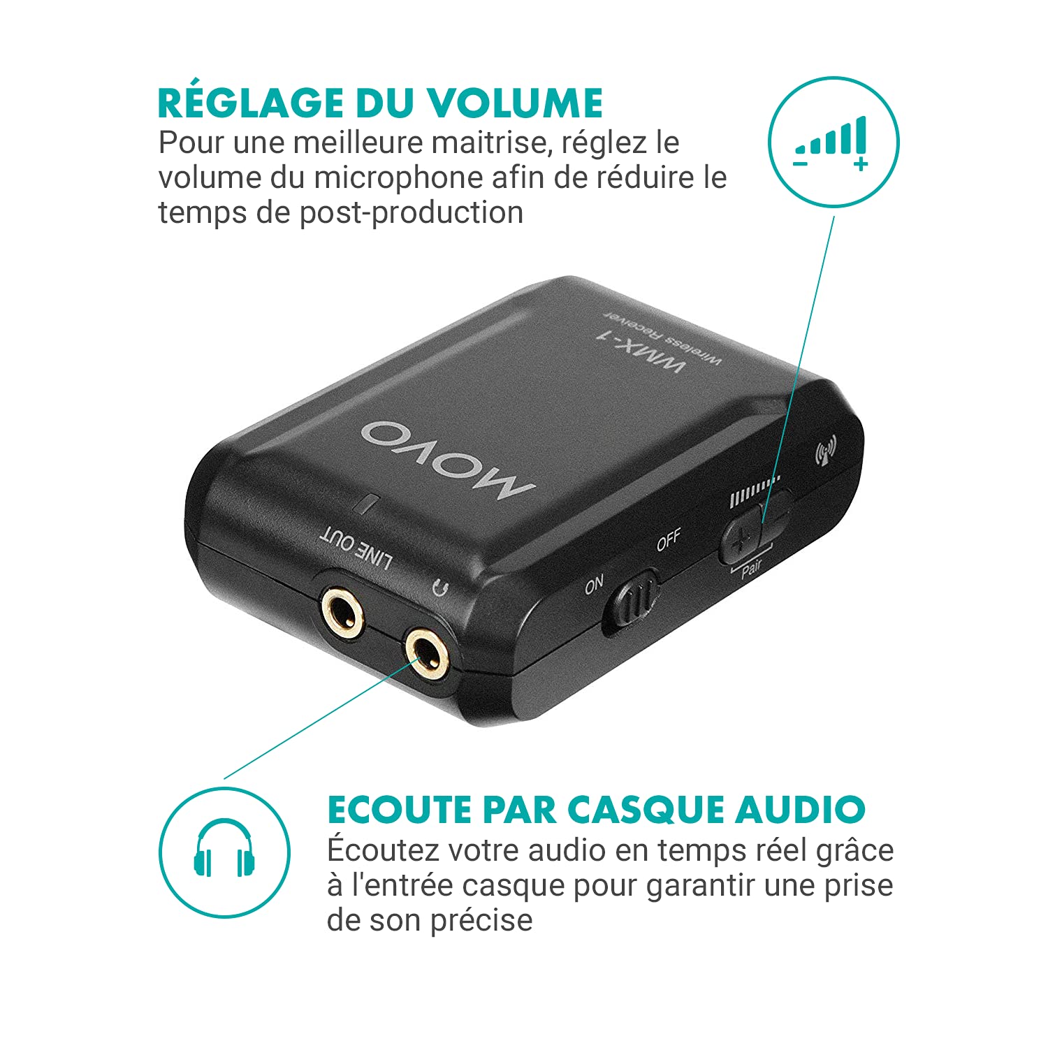 Movo WMX-1-DUO 2.4GHz Système de Microphone Lavalier sans Fil Micro Cravate Kit Transmission Audio Compatible avec DSLR, Appareils Photos, iPhone, Android et Tablettes (portée 60 mètres)
