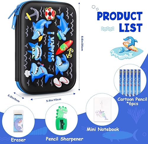 Miniatura 10 de homicozy Estuche para lápices para niños, bonito juego de papelería de dinosaurio para niños, organizador de caja de lápices de EVA 3D con