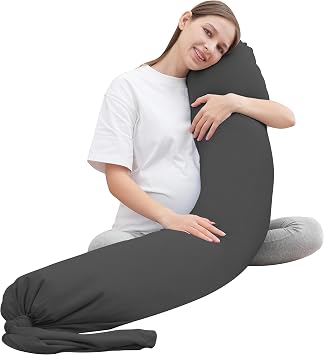 MOON PARK Pregnancy Pillow - Incredibly Smooth and Soft Cooling Cover I Shaped Full Body Maternity Pillow with Removable Cover - Support for Side, Back, Legs, Belly, HIPS - Dark Grey