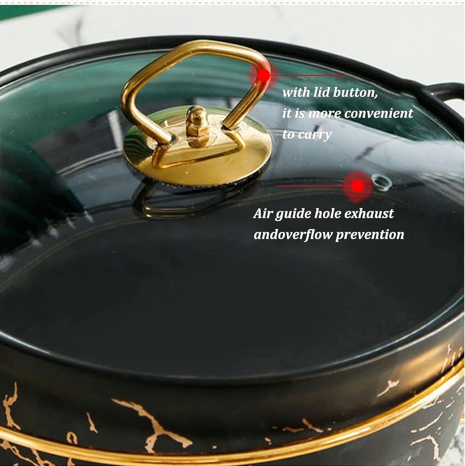 Round Ceramic Chafing Dish Buffet Set with Glass Lid, Food Warmer Chafer with Oil Burner for Weddings, Parties, Banquets & Events(Black,Medium) (Green Medium)
