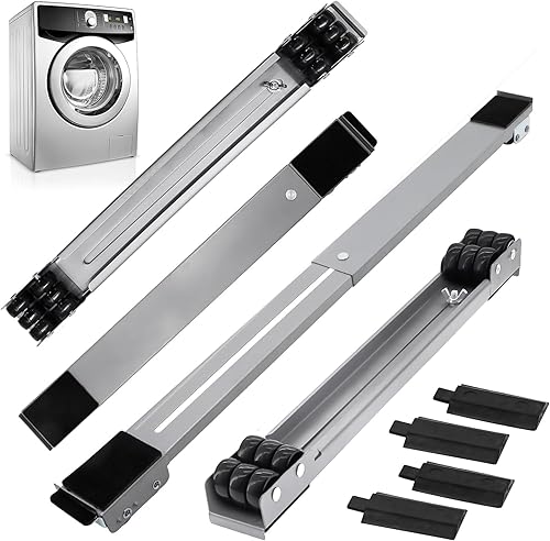 Rodillos universales extensibles para electrodomésticos, paquete de 4, herramientas de movimiento fuertes con 24 rodillos y equipos de freno, base