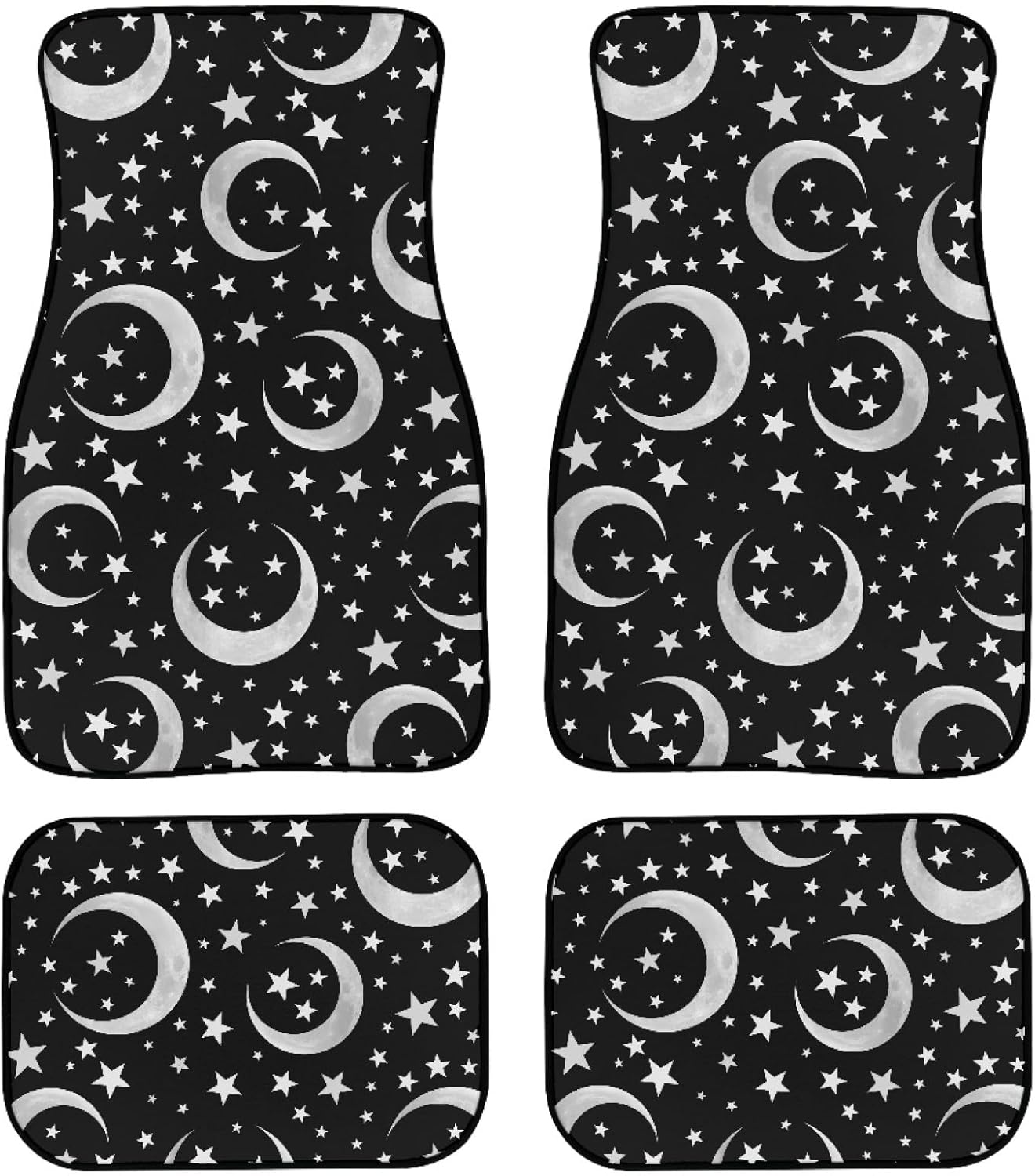 AFPANQZ Car Floor Mats Black Moon and Stars Full Set Carpet Car Mats Floor Car Mats for SUV Sedan Truck Van Automotive Accessories Universal Fit