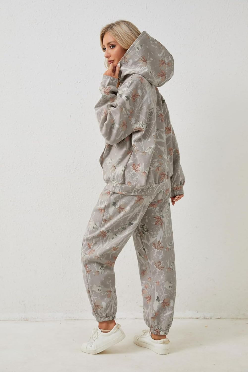 Camo Sweatsuits for Women 2 Piece Outfits Maple Leaf Print Hoodie Sweat Sets Pants Camouflage Tracksuits Lounge sets - Image 3