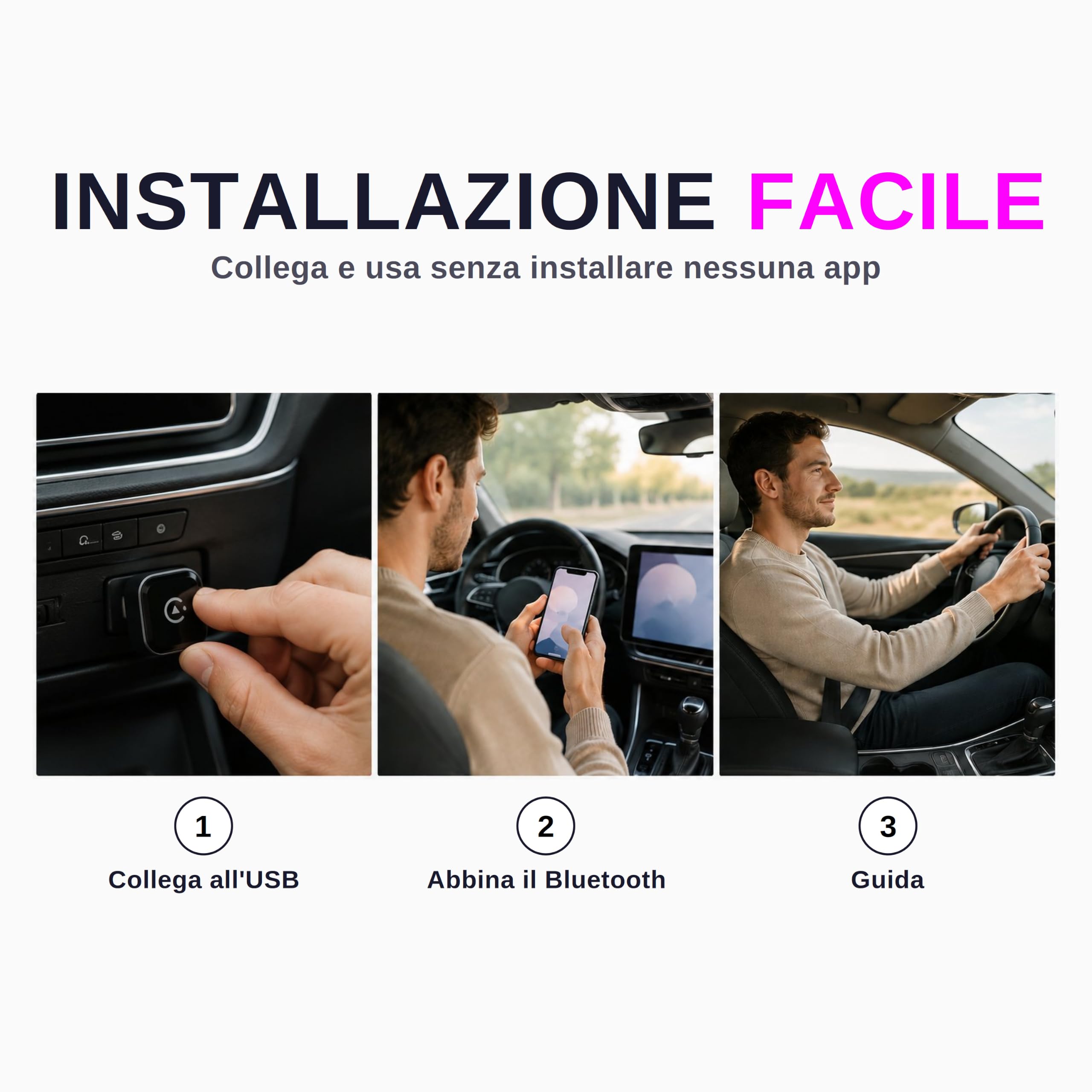Adattatore CarPlay Wireless e Android Auto 2 in 1 - WiFi 6 5GHz Mini USB Converte Cavo in Wireless - Plug & Play Connessione Rapida 9s per iPhone iOS 10+ Android 11+ Auto dal 2016