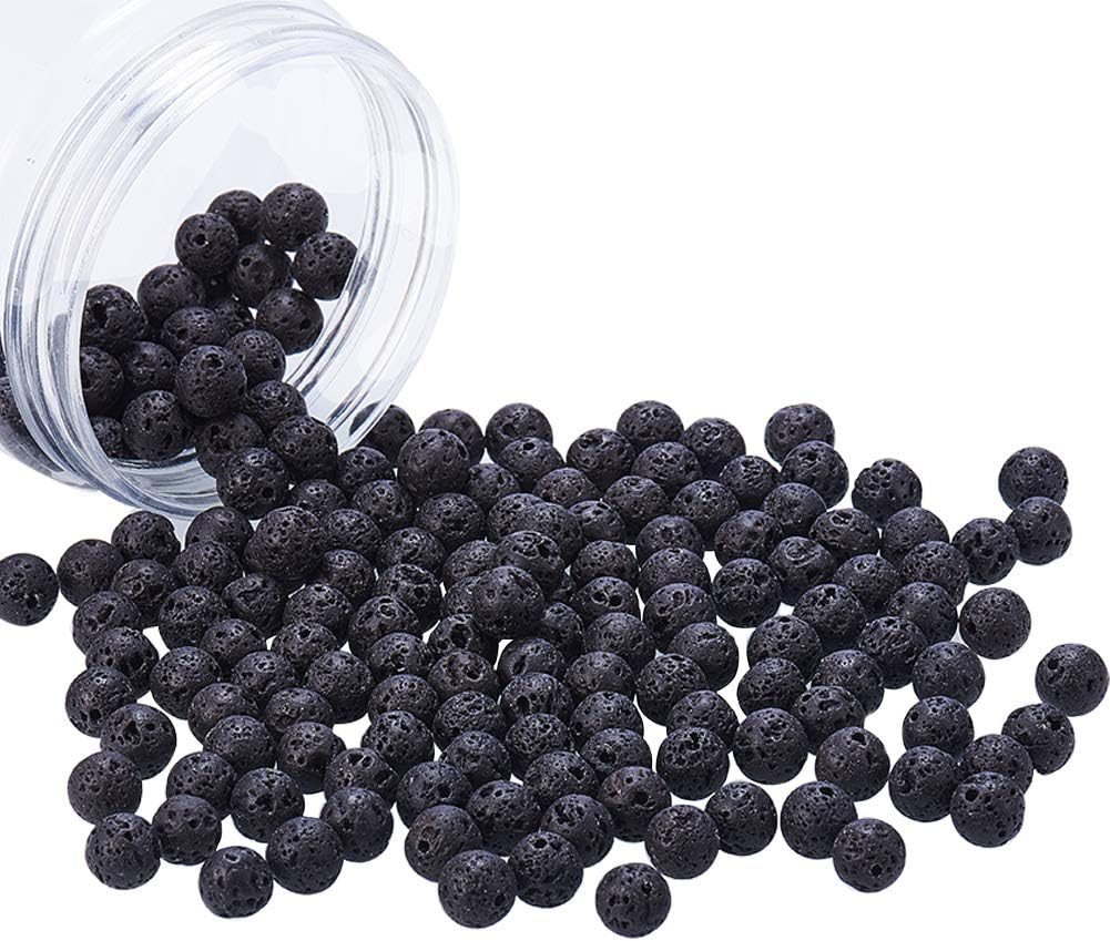 NBEADS 1 Box 180 Pcs 8mm Natural Black Lava Beads Gemstone Round Loose Beads Energy Stone Healing Power Jewelry Making