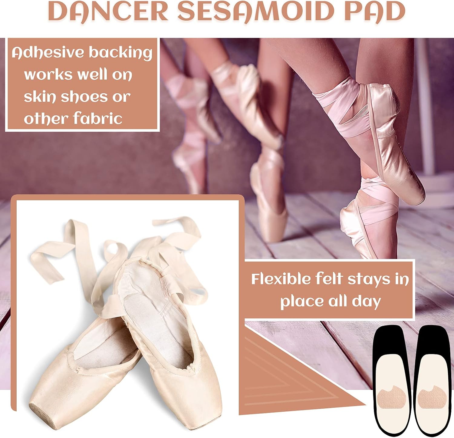 24 Pieces Foot Pads for Dancer Sesamoiditis Pads for Ball of Right Feet Pain Felt Forefoot Cushion Self Adhesive Foot Cushion for Men Women Dancing Pain Relief(Beige)