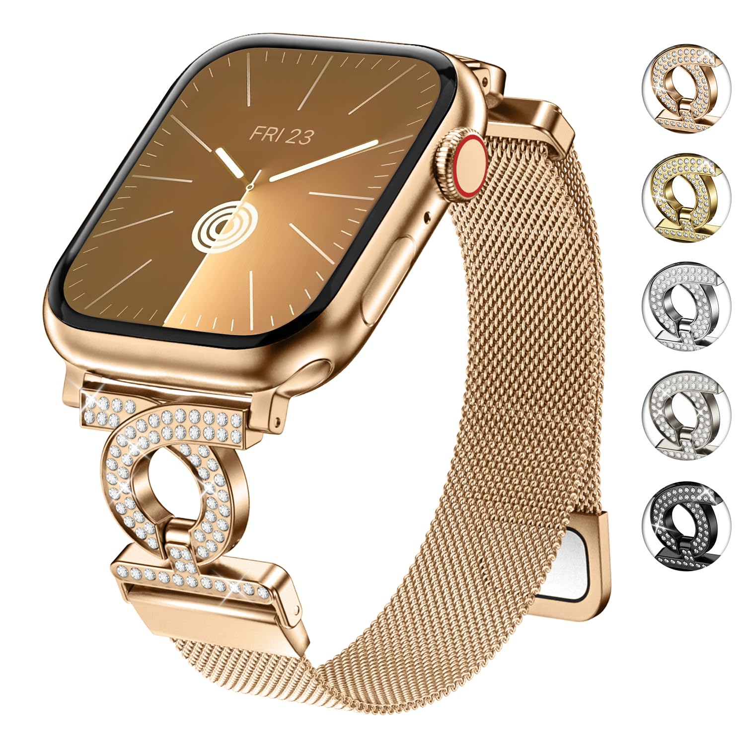 wutwuk Compatible with Apple Watch Band 42(Series11/10) 41mm 40mm 38mm Women, Stainless Steel Milanese Loop Replacement Strap with Rhinestones for iWatch Bands SE3/2 Series 9/8/7/6/5/4/3, Rose Gold