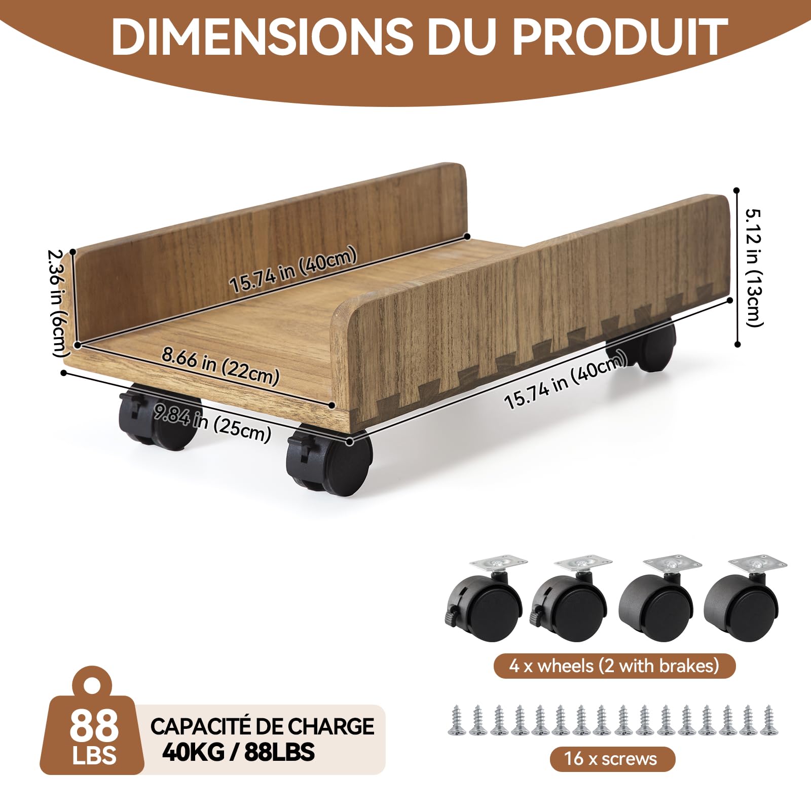 KIRIGEN Support CPU en Bois, détachable, avec roulettes pivotantes, Stable et Durable, adapté aux châssis ATX, PC de Jeu, Facile à Assembler, Support pour PC