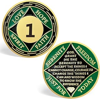 1 Year NA Medallions, Green 1 Year NA Coin Sobriety Chips - Love, Hope, Spirit, Faith Addiction Recovery Coins Sober Tokens for Narcotics Anonymous Recovery Sober Gifts