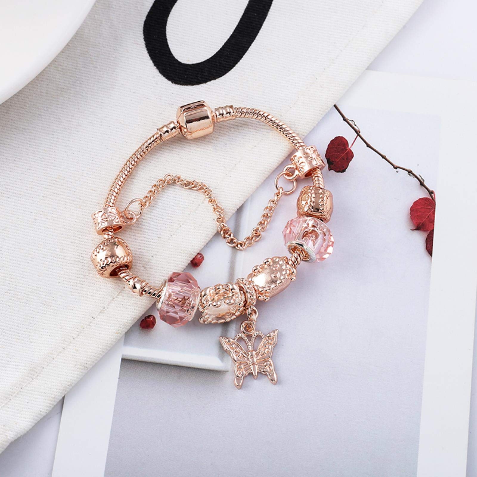 Hidepoo Bracciale Con Ciondolo Farfalla E Iniziale Personalizzata, Oro Rosa, Acciaio Inox, Regalo Per Donna