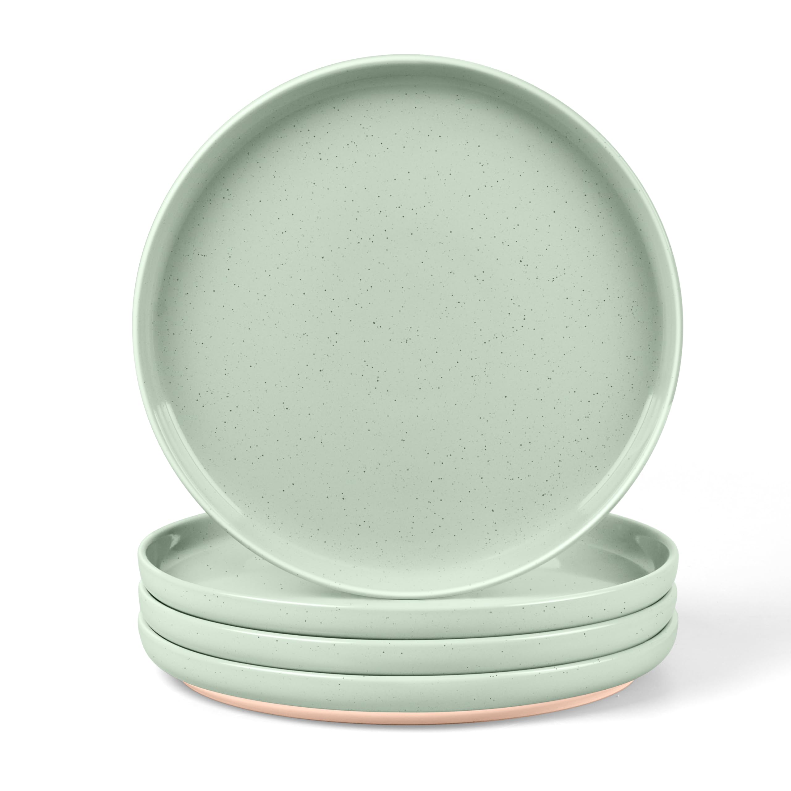 LIANYU Dinner Plates Set of 4, 10.5’’ Large and Round Stoneware Plates, Ceramic Dishes Set for Kitchen Serving Salad, Dessert, Steak, Oven, Microwave &amp; Dishwasher Safe, Scratch Resistant, Fog Green