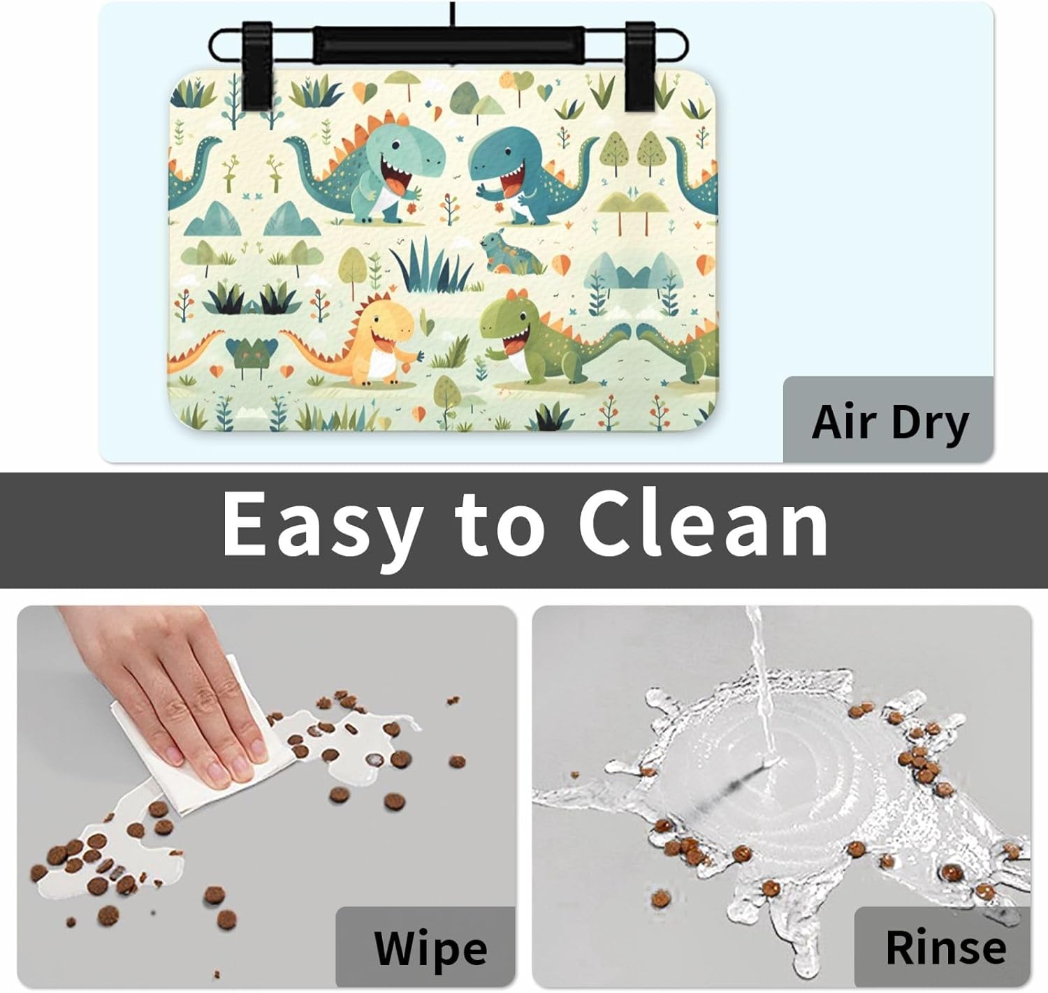 30x45cm Cute Little Baby Dinosaur Print Pet Absorbent Feeding Mat - Quick Dry Food Pad/Leather Placemat, for Dog Cat Food Bowl Water