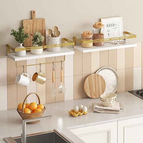 Miniatura 4 de YGEOMER Estantes flotantes para organizador de baño, sobre el inodoro, estantes de baño montados en la pared con toallero, estante de pared para