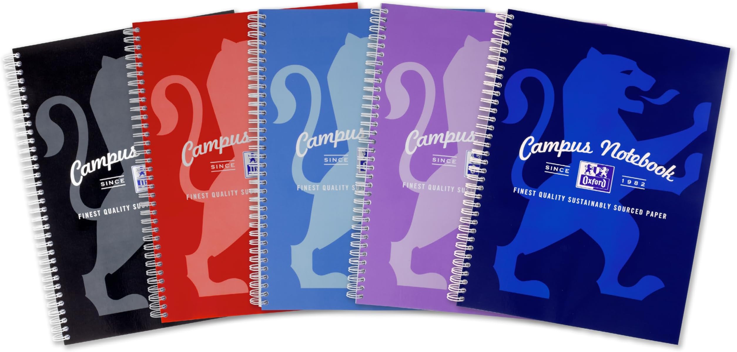 Campus A4 Notebook, Wirebound, 8 mm Lined with Margin, 140 Page, Pack of 5 Notepads, Bright Colours, Optik Paper+