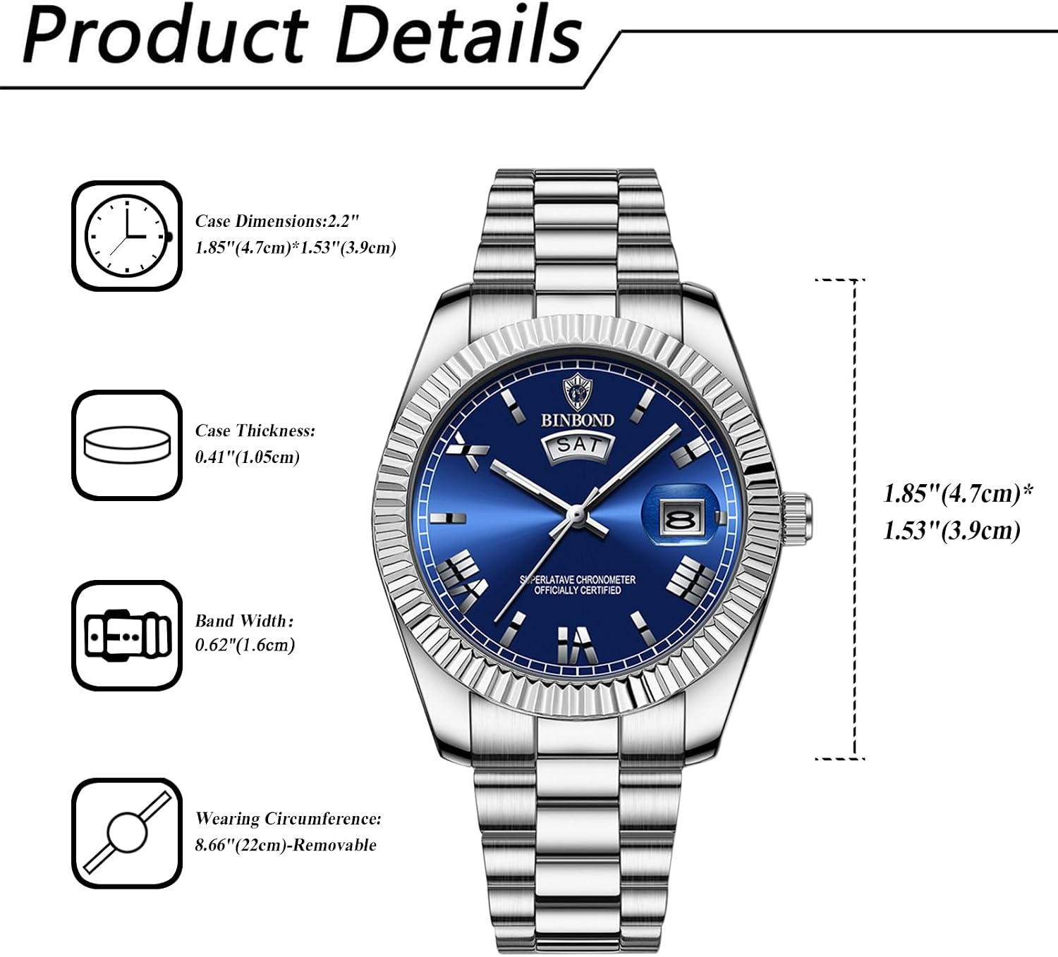 JewelryWe Men Luminous Quartz Watch: Filigree Work Bezel Waterproof Analog Roman Numerals Day and Date Function Stainless Steel Strap Wristwatch for Father's Day image 5