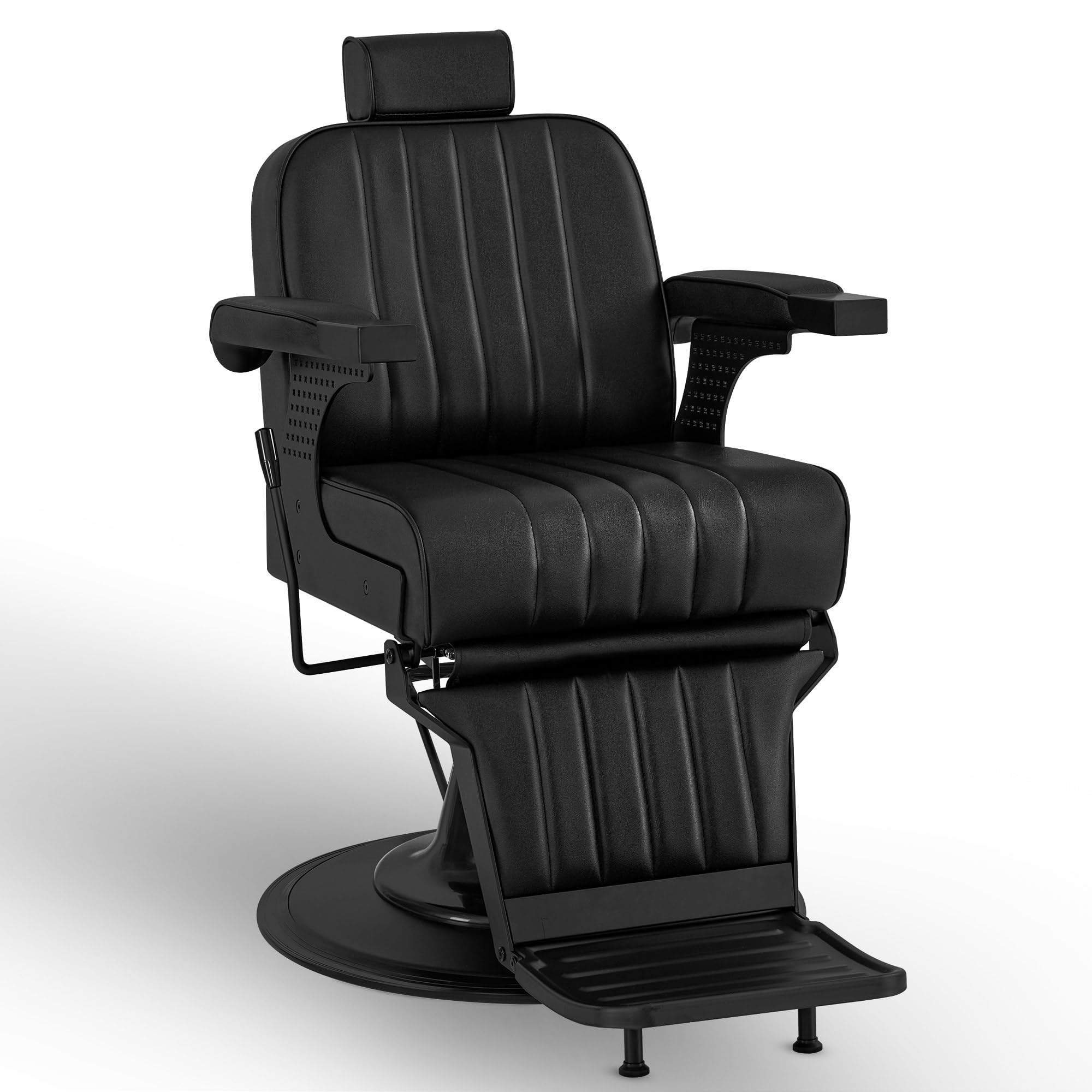 Barberpub Friseurstuhl mit Kopfstütze Kippbar, Friseureinrichtung mit Hydraulikpumpe 360° Drehbar, Bedienungsstuhl Höhenverstellbar, Barber Stuhl Friseurstühle Kunstleder, 3884 (Schwarz)