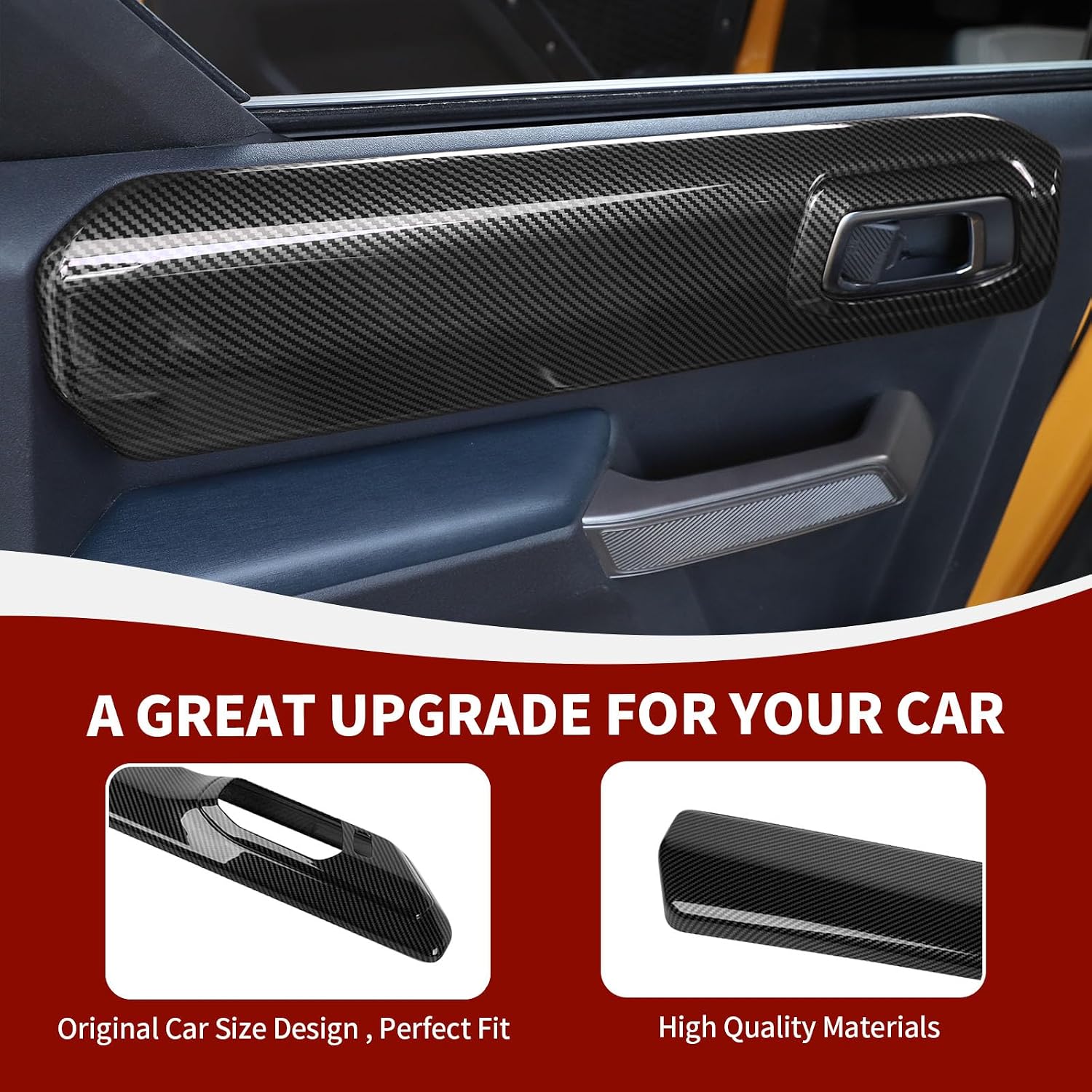 RAZPOY Inner Door Handle Panel Cover Trim Compatible with 2021-2023 Ford Bronco Carbon Fiber Interior Accessories 4-Door