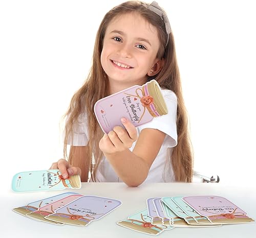 Miniatura 7 de Zonon 36 tarjetas de San Valentín para niños, tarros de mariposa, tarjetas de intercambio de San Valentín, divertidas tarjetas de felicitación de