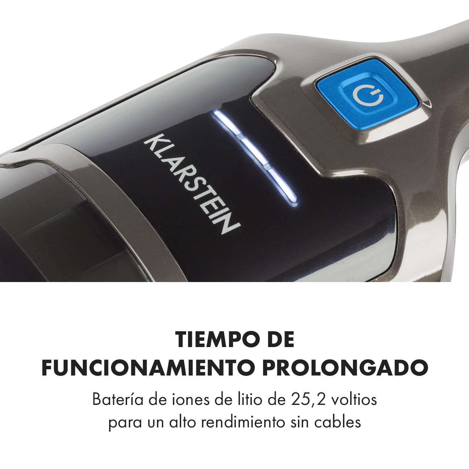Klarstein TurboHybrid Aspiradora Sin Cable, Aspirador Escoba Ciclónico y de Mano, hasta 50 min de Autonomía, Batería Li-Ion 25,2V, 2 Niveles de Succión, Sin Bolsa, LED, Azul Antracita