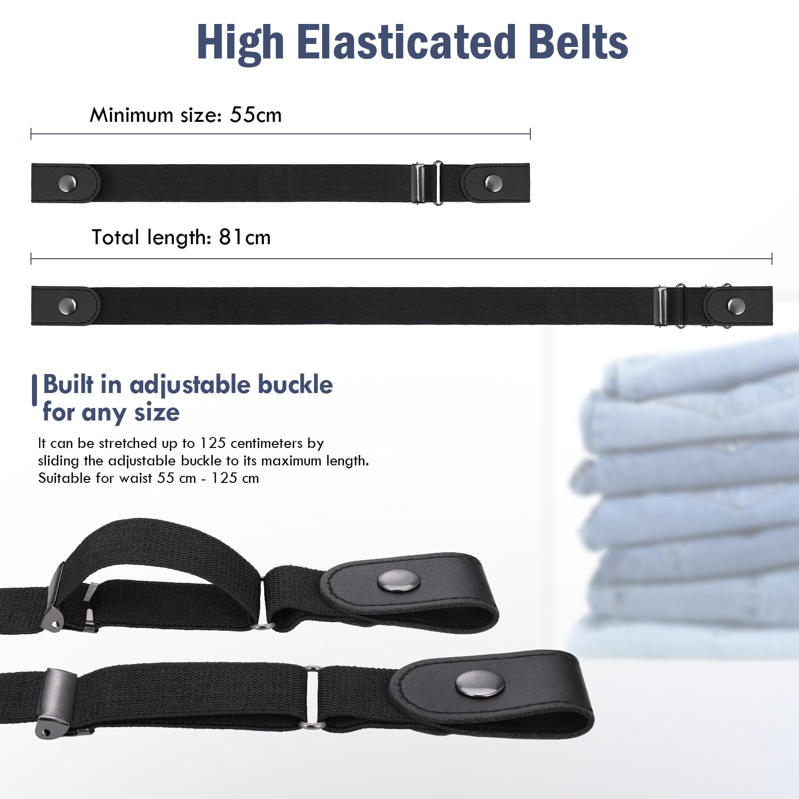 Lot De 5 Ceintures élastiques Sans Boucle - Noir Unisexe - Cuir
