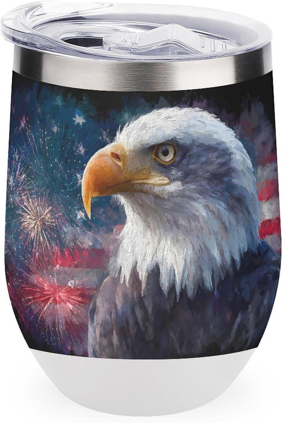 Watercolor Baldeagle U.S.A. Flag Insulated Drinking Cup Stainless Steel Coffee Mug Wine Tumbler with Lid 12OZ
