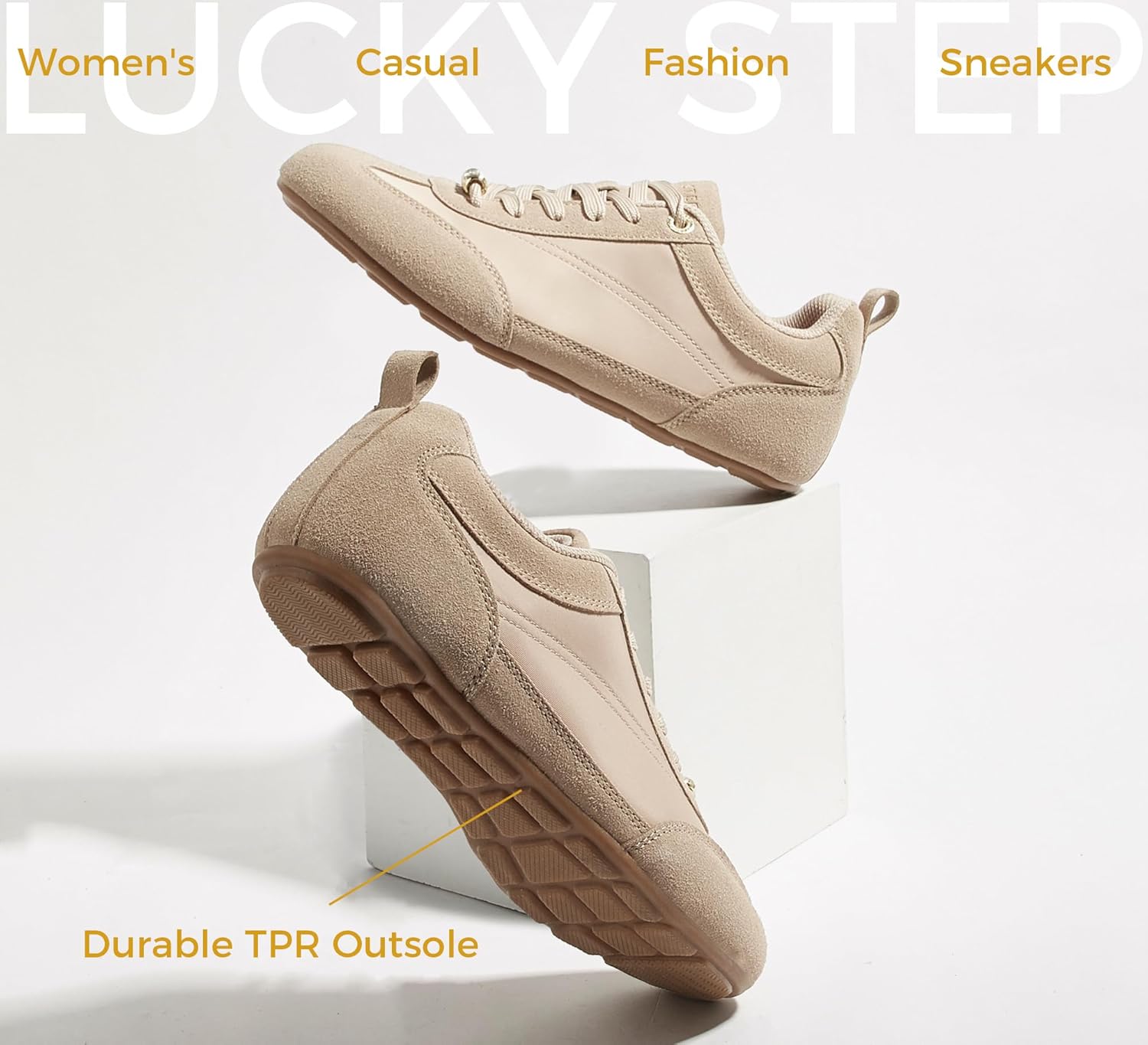 LUCKY STEP Women's Thin Sole Fashion Sneakers Lightweight Lace up Tennis Shoes Casual Walking Classic Retro Footwear Anti Slip Trainers