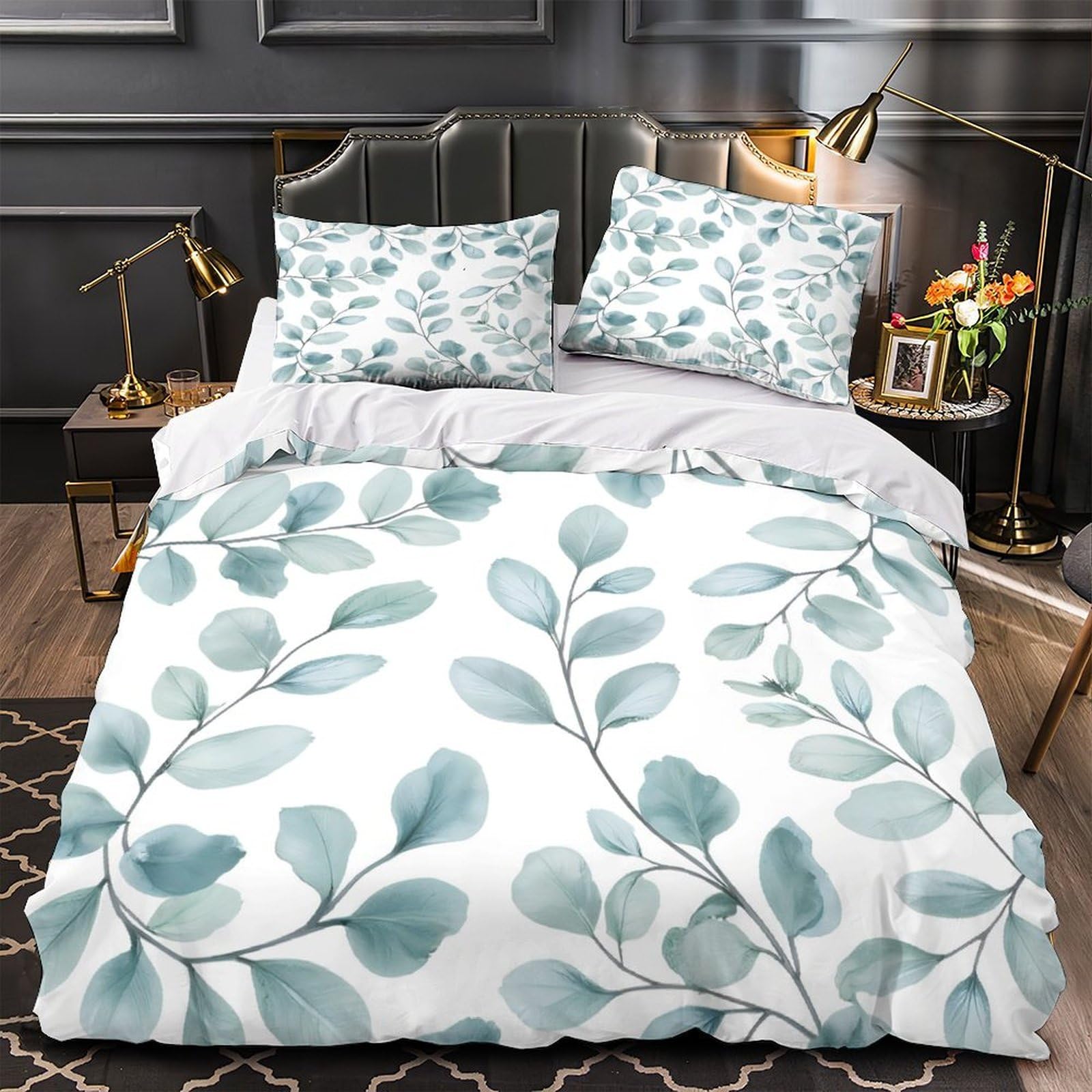 MMDASBVPE Eucalyptus Leaves Comforter Cover 3D Print Breathable 3PCs Bed Linen Hidden Zipper Quilt Cover Ultra Soft Machine Washable for Teens Youth Adults Women Kids Boys Single（135x200cm）