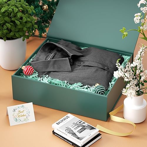 Miniatura 5 de Cajas de regalo con tapas, 11.5 x 7.8 x 3 pulgadas, caja de regalo verde bosque para regalos, cierre magnético para camisetas, guantes, bufandas,