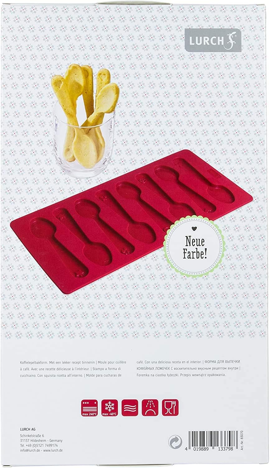 LURCH Germany FlexiForm Silicone Teaspoon Spoon Cake, Candy, Chocolate, Ice, Soap and Gummy Mold | 5.9 x 11.8 Inch - Ruby Red
