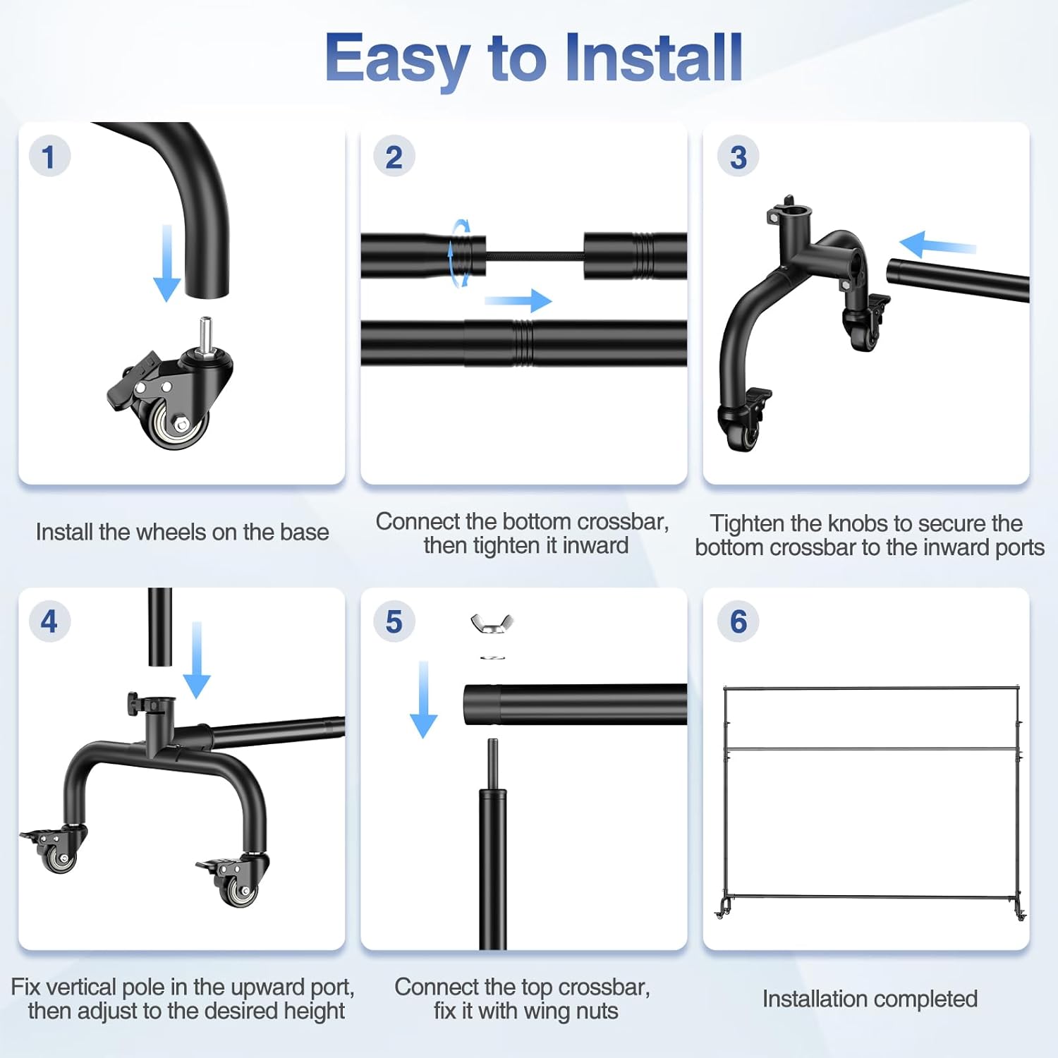 EMART 10x7.7ft Rolling Backdrop Stand with Wheels, Adjustable and Movable Photo Backdrop Banner Stand for Studio Photography, Wedding, Party Decoration, Video Recording, Events Decoration