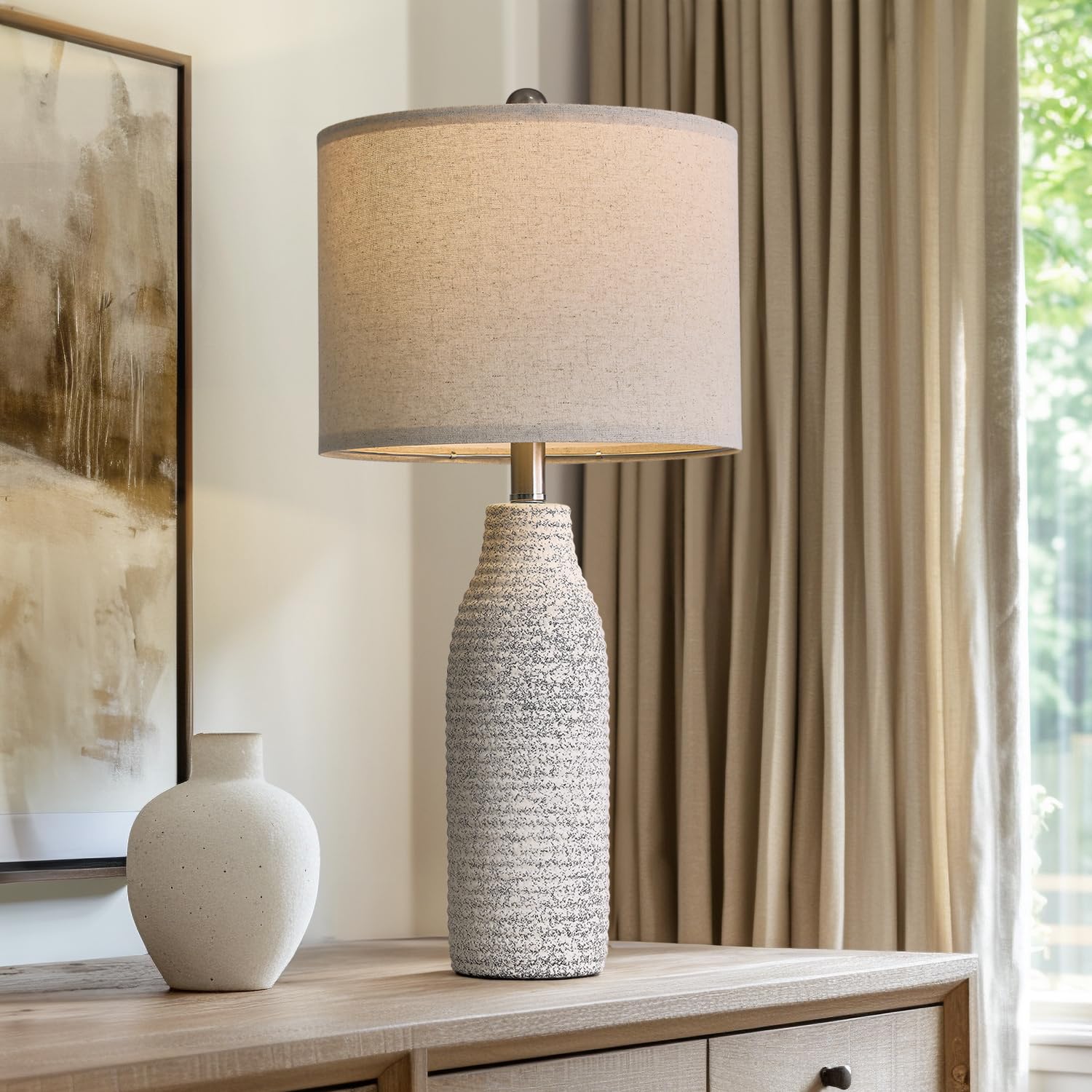 PORTRES 25" Ceramic Table Lamp for Bedroom Bedside Lamps for Night ...