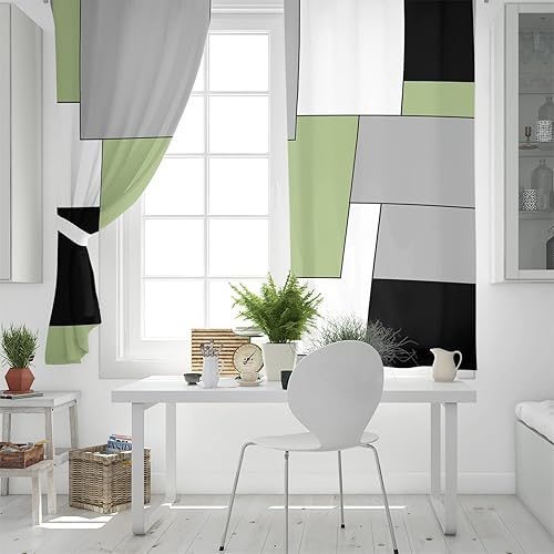 Miniatura 3 de Cortinas opacas geométricas verdes, negras y grises, cortinas de ventana con estampado abstracto 3D, aislamiento térmico, cortinas con ojales, juego