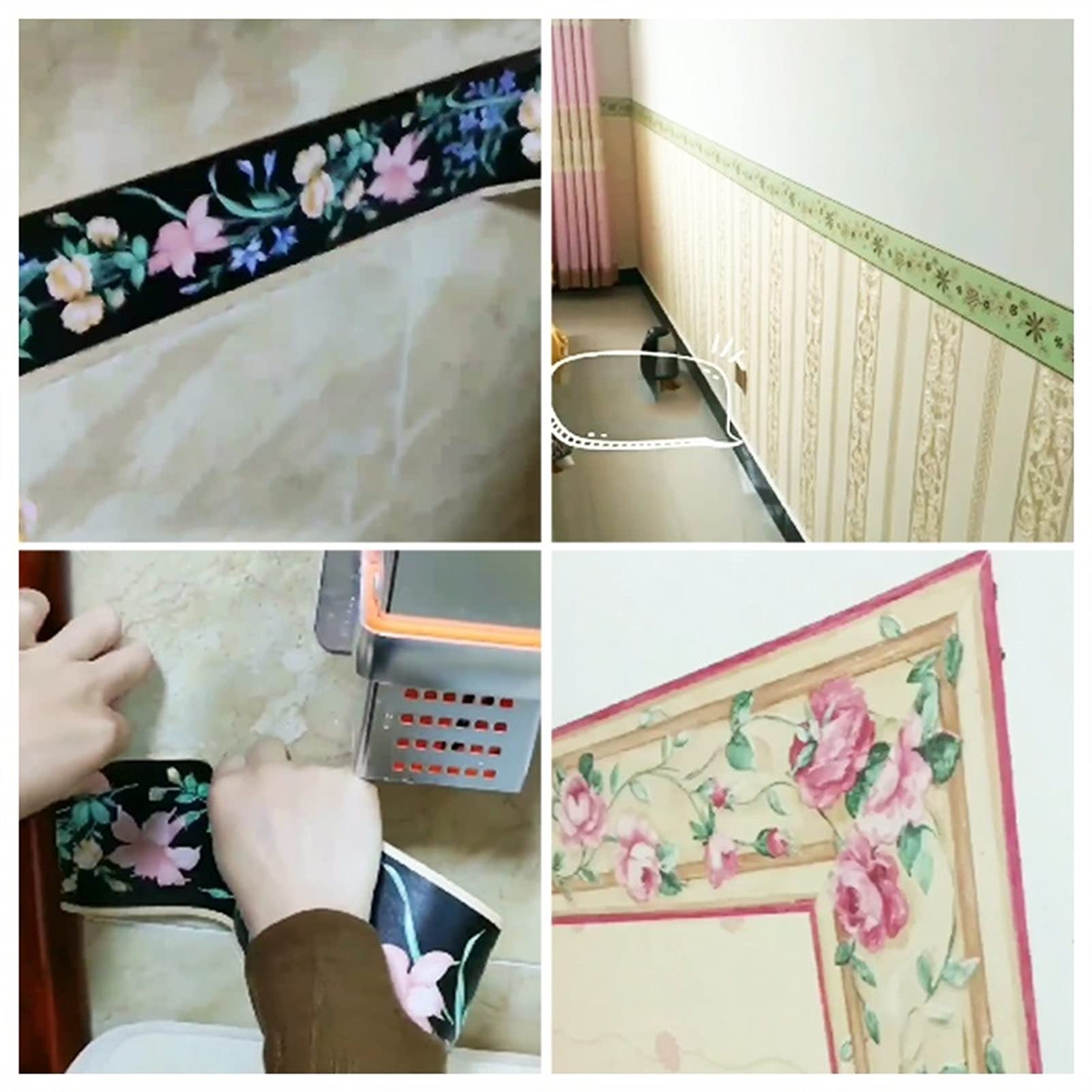 Bordi Adesivi Per Pareti In PVC – Decoro Retro, Altezza 10.6 Cm, Lunghezza 5 M, Rimovibile E Lavabile