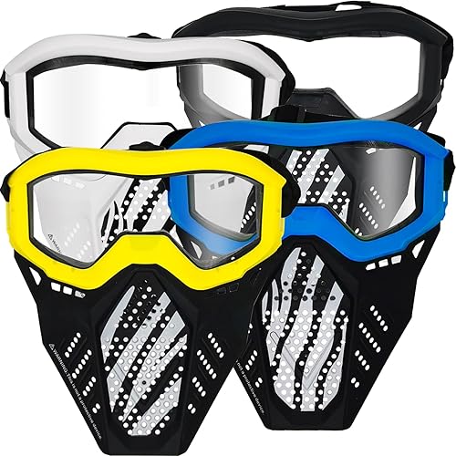 Paquete de 4 máscaras tácticas compatibles con Nerf Rival, Apollo, Zeus, Khaos, Atlas, Artemis Blasters Rival Máscara (amarillo, azul, negro, blanco)