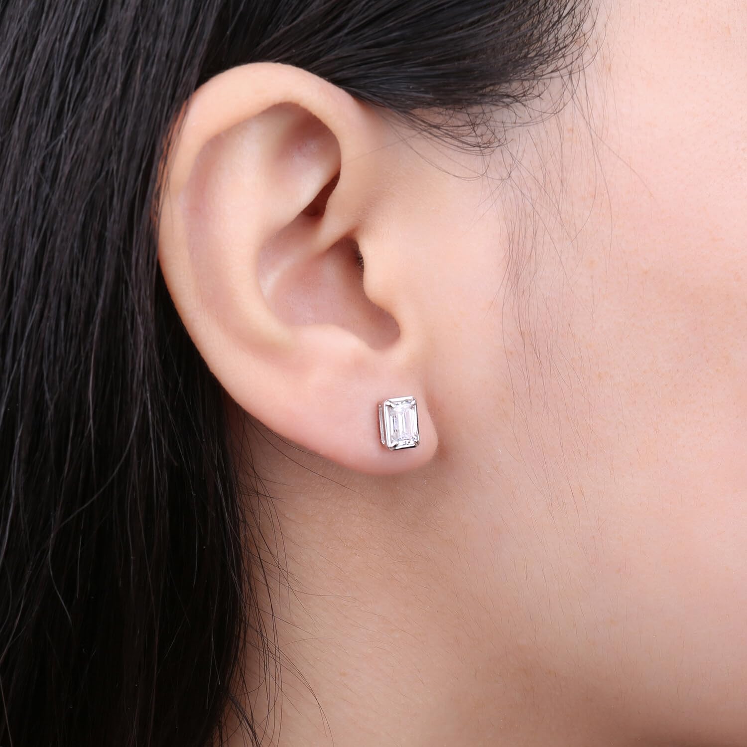JewelryPalace Pendientes Mujer Plata 1ct Moissanita Corte Esmeralda Clásicos, Pendientes Solitario Tuerca con Piedras Plata/Oro/Oro Rosa Diamante Simulado, Pendientes en un Conjunto Joyas para Novia
