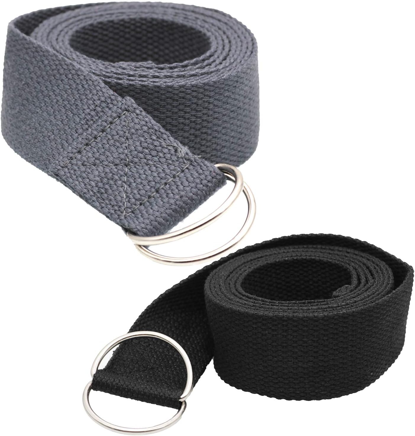 Tavie 2x Yoga Belt Strap For Fitness Flexibility Exercise Stretching Belts Straps, Holding Poses, Physical Therapy, 183cm x 3.8cm Grey and Black