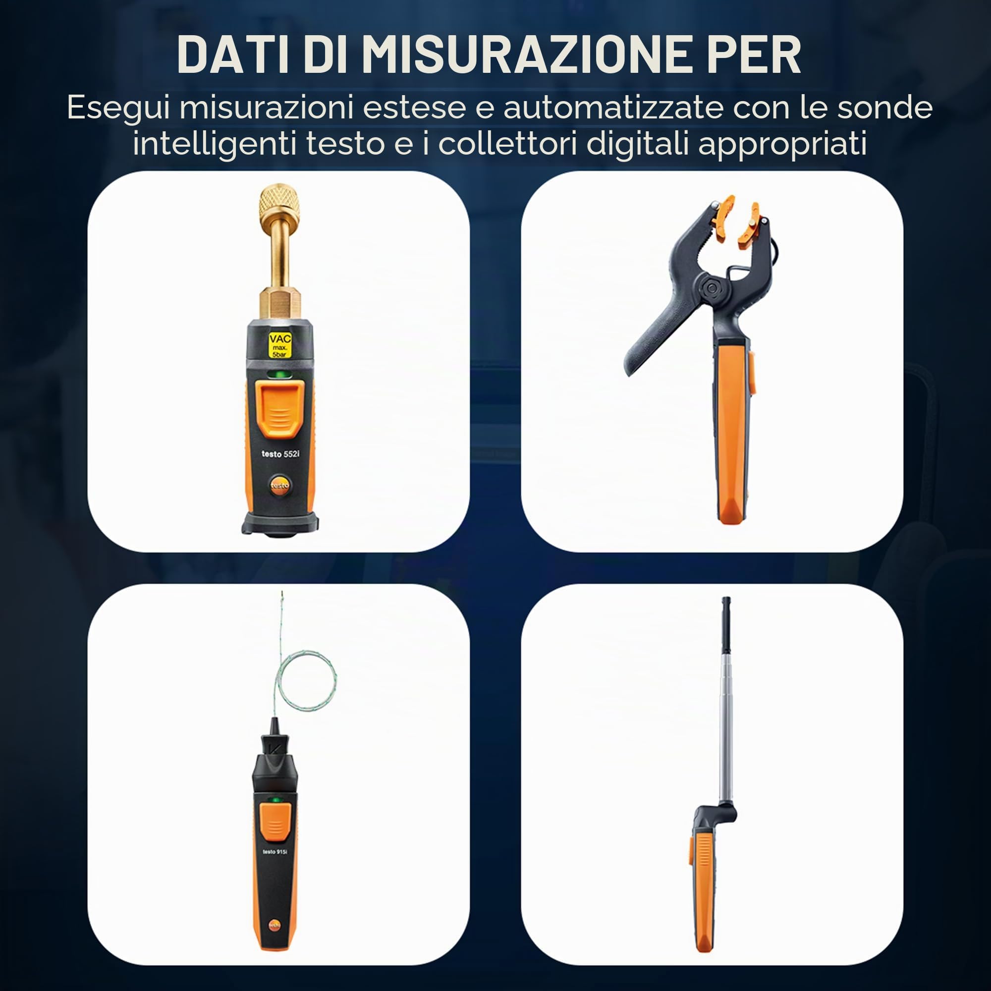 Testo Set Manometri Collettore AC 550s - Manometri collettore HVAC e refrigerazione - Incl. 2 sonde a morsetto di temperatura cablate - Kit ricarica CA con surriscaldamento, sottoraffreddamento con