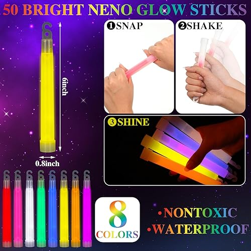 Miniatura 2 de Lenwen 150 barras de brillo ultra brillantes a granel de 6 pulgadas brillantes de emergencia brillantes de 8 pulgadas, collares y pulseras con