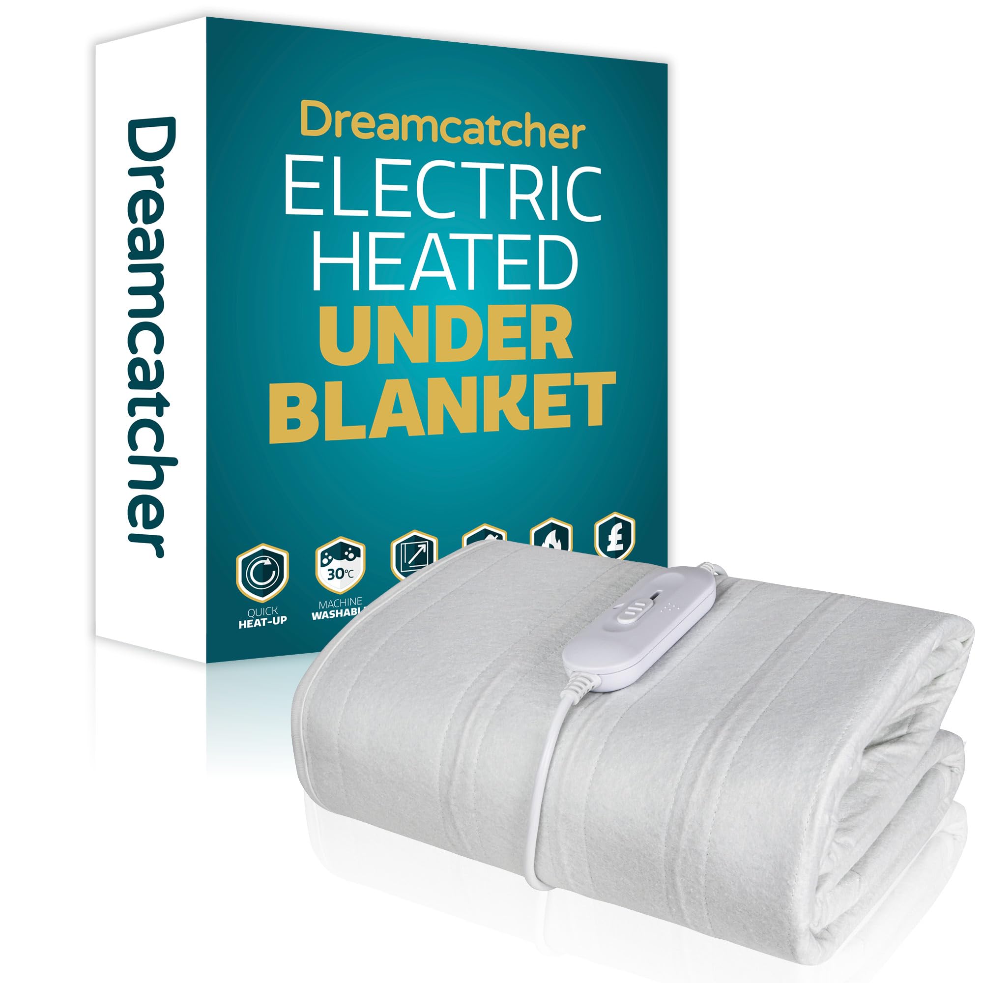 Dreamcatcher King Electric Blanket 165 x 137cm, Soft Polyester Electric Blanket Fitted Underblanket Mattress Cover, 3x Heat Settings, 1x Controller and Machine Washable Heated Blanket