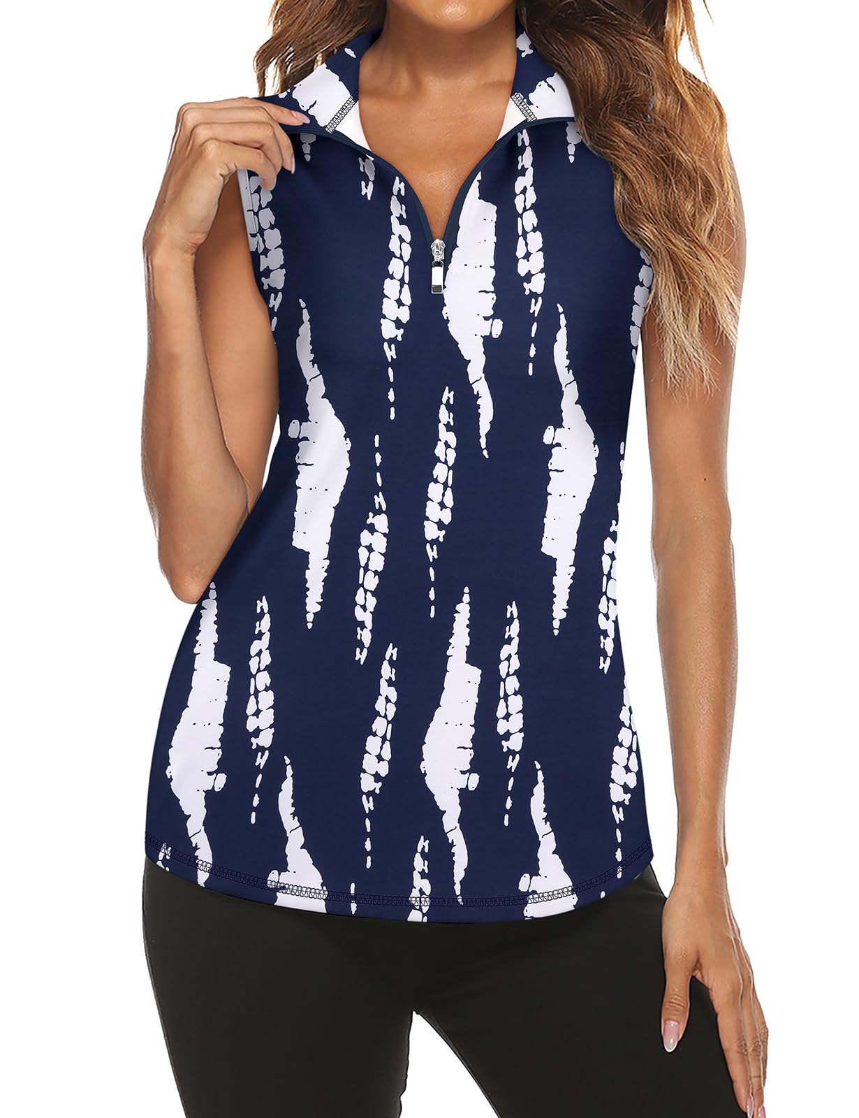 Tanst Sky Women's Sleeveless Golf Polo Shirts Quarter Zip Workout Tank Top Moisture Wicking Clothes