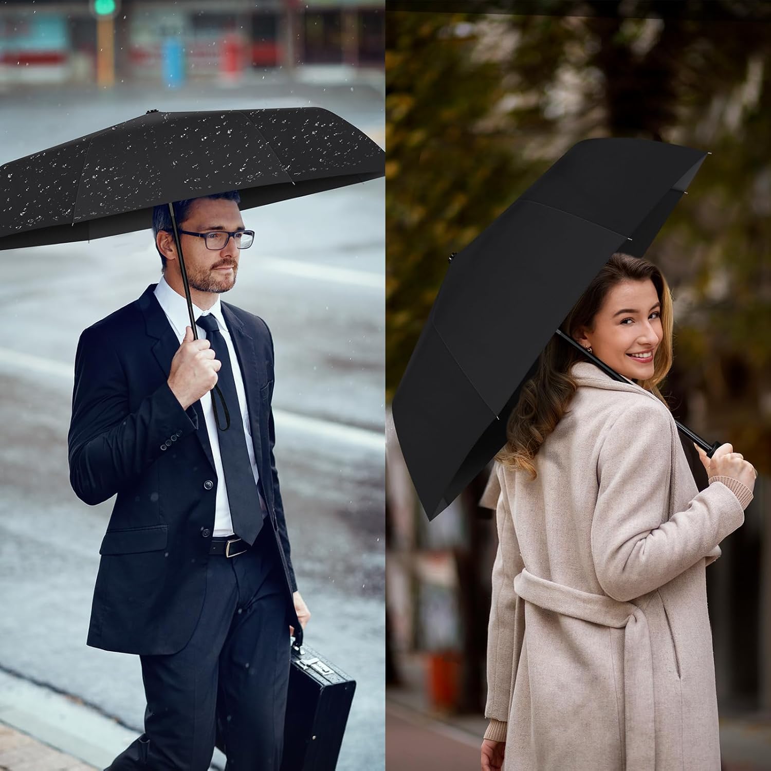 OSIMIG 5 Pcs Travel Umbrella, Small Black Compact Umbrellas Bulk, Automatic Windproof Portable Umbrellas for Rain, Men and Women