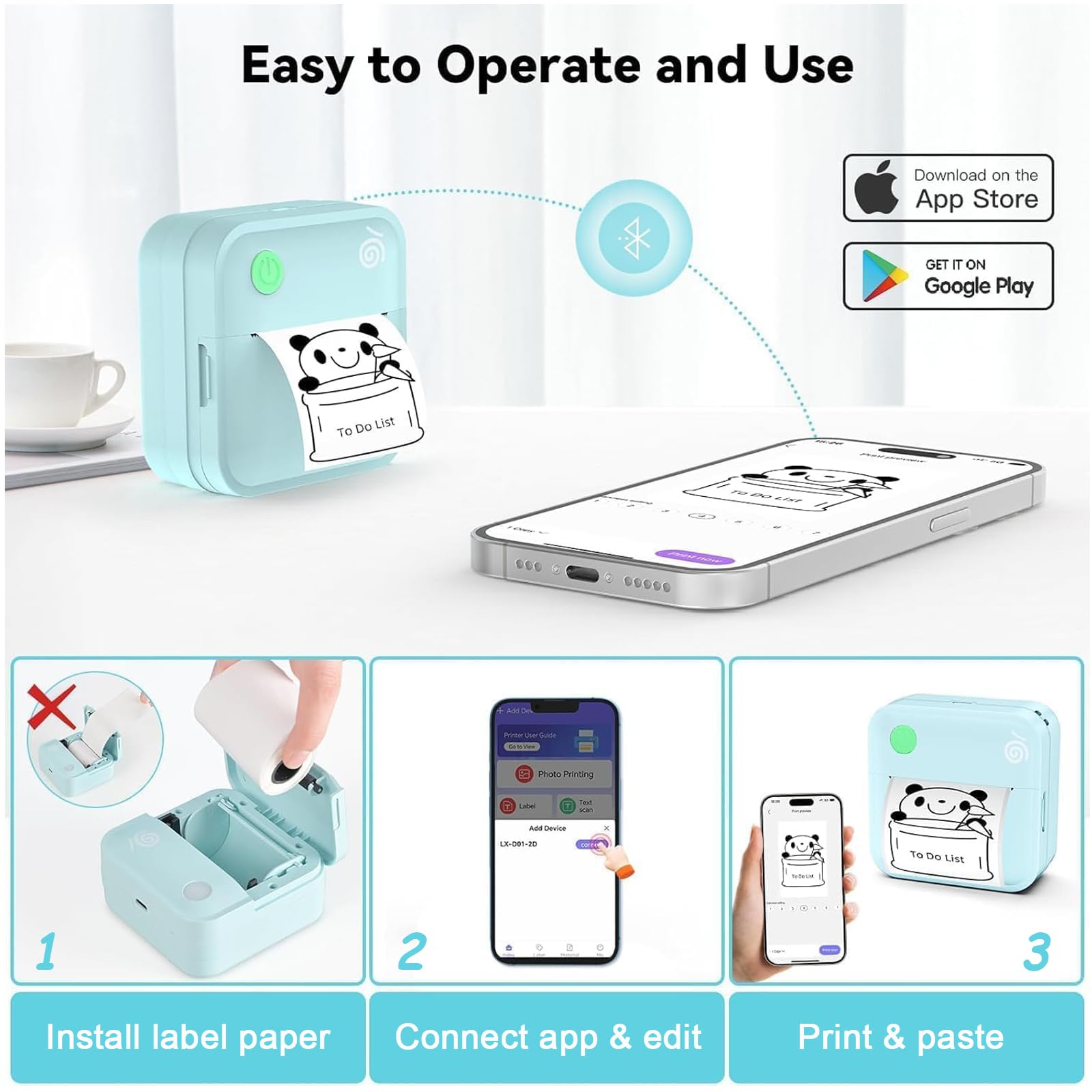 lopevi Etichettatrice - Mini stampante per etichette Bluetooth portatile - Adesivo termico portatile per smartphone Piccola etichettatrice Modelli multipli Icona del carattere Etichetta personalizzata