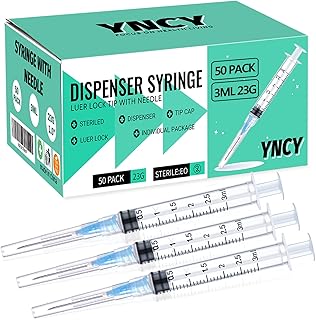 50 Pack 3ml Disposable Syringe with Needle 23Ga 1.0 Inch, Luer Lock Syringes, Individual Sterilized Wrapped