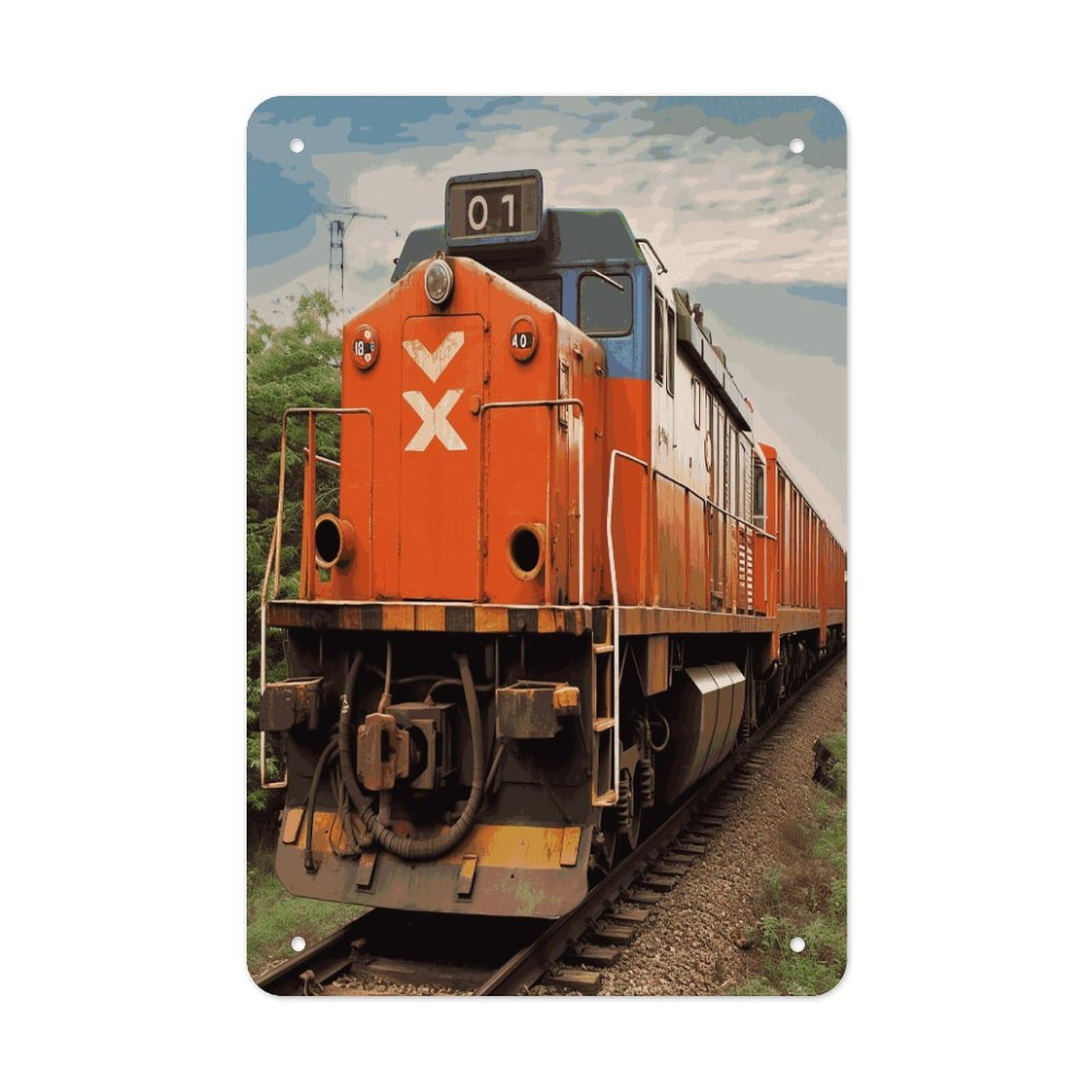 LDGSUPH Train Wall Art Prints Folded Edge Iron Sheet Painting with Holes for Wall Prints Decorative Picture Metal Signboard Decor Painting for Outdoor Indoor Wall Decor