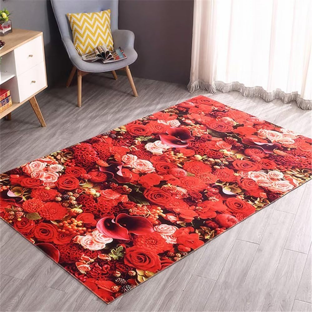 Tapis salon antidérapant 80x120 carpette chambre dense flower pattern deco maison