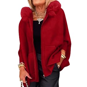Womens Poncho Cape Batwing Sleeve Faux Fur Hooded Cloak Elegant Knitted Cape Open Front Cardigan Jacket for Winter