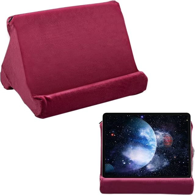 Mcbazel Tablet Pillow Stand for IPad Cushion Stand, Soft Multi-Angle Phone Pillow Lap Stand Holder for Tablet/iPad/E-Reader - Dark Wine Red